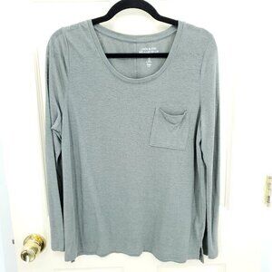 GAP Factory Linen-Blend Boyfriend Tee Long Sleeve M Dried Thyme (Gray/Green)